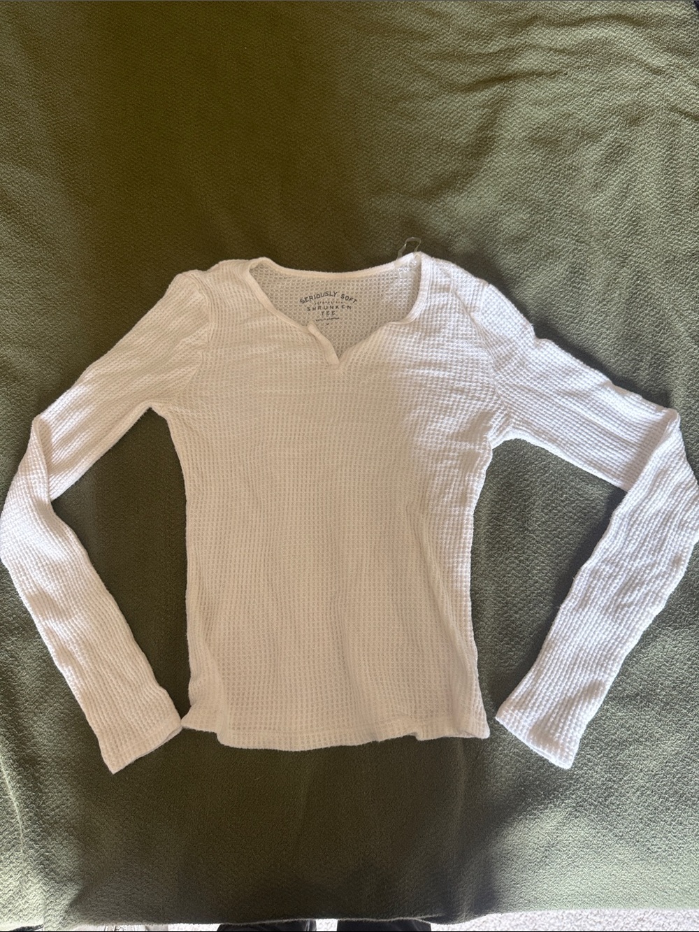 Aeropostale seriously soft shrunken tee medium Cream Waffle-Knit Long Sleeve Top